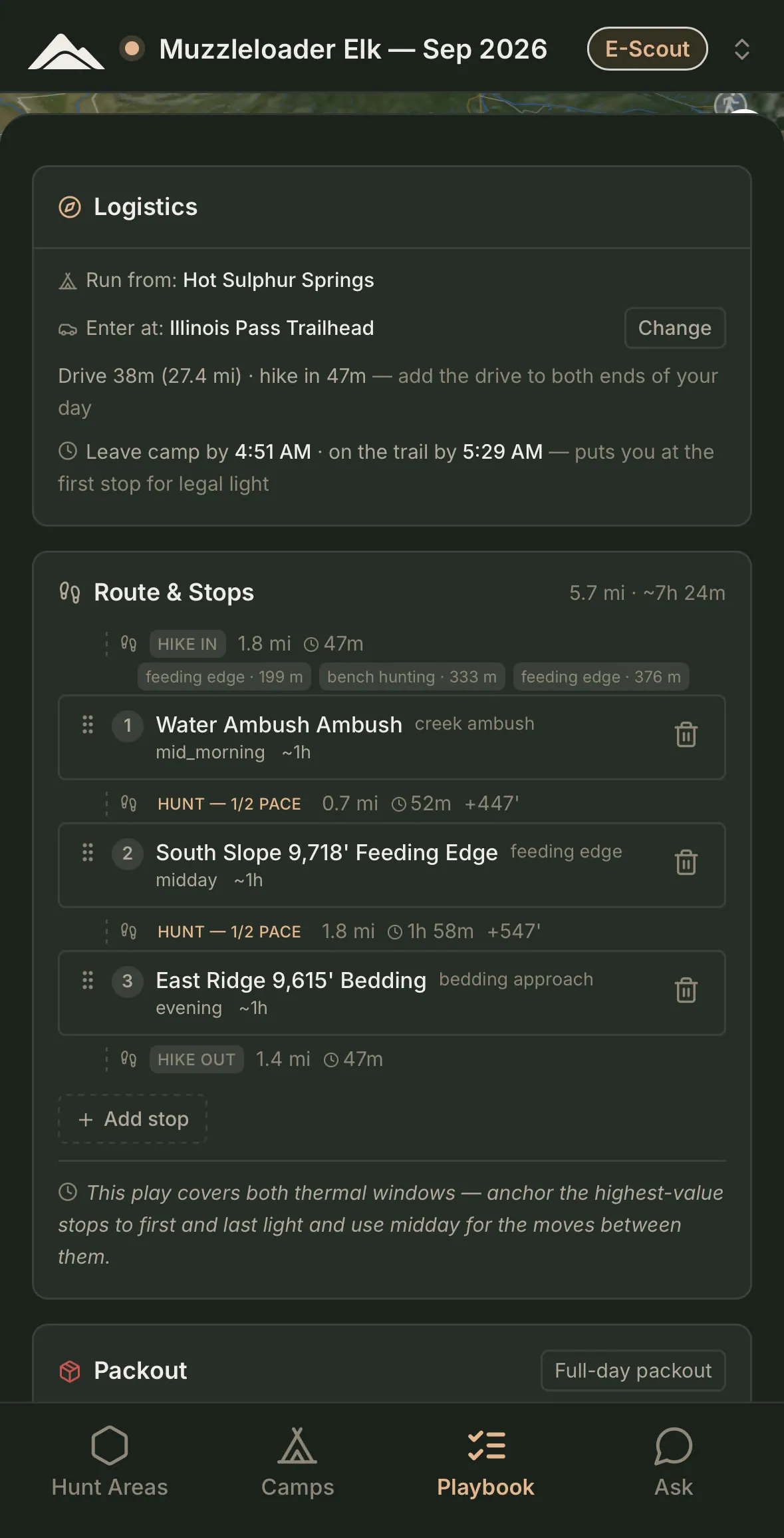 A single play in detail: terrain, conditions, mileage and effort.