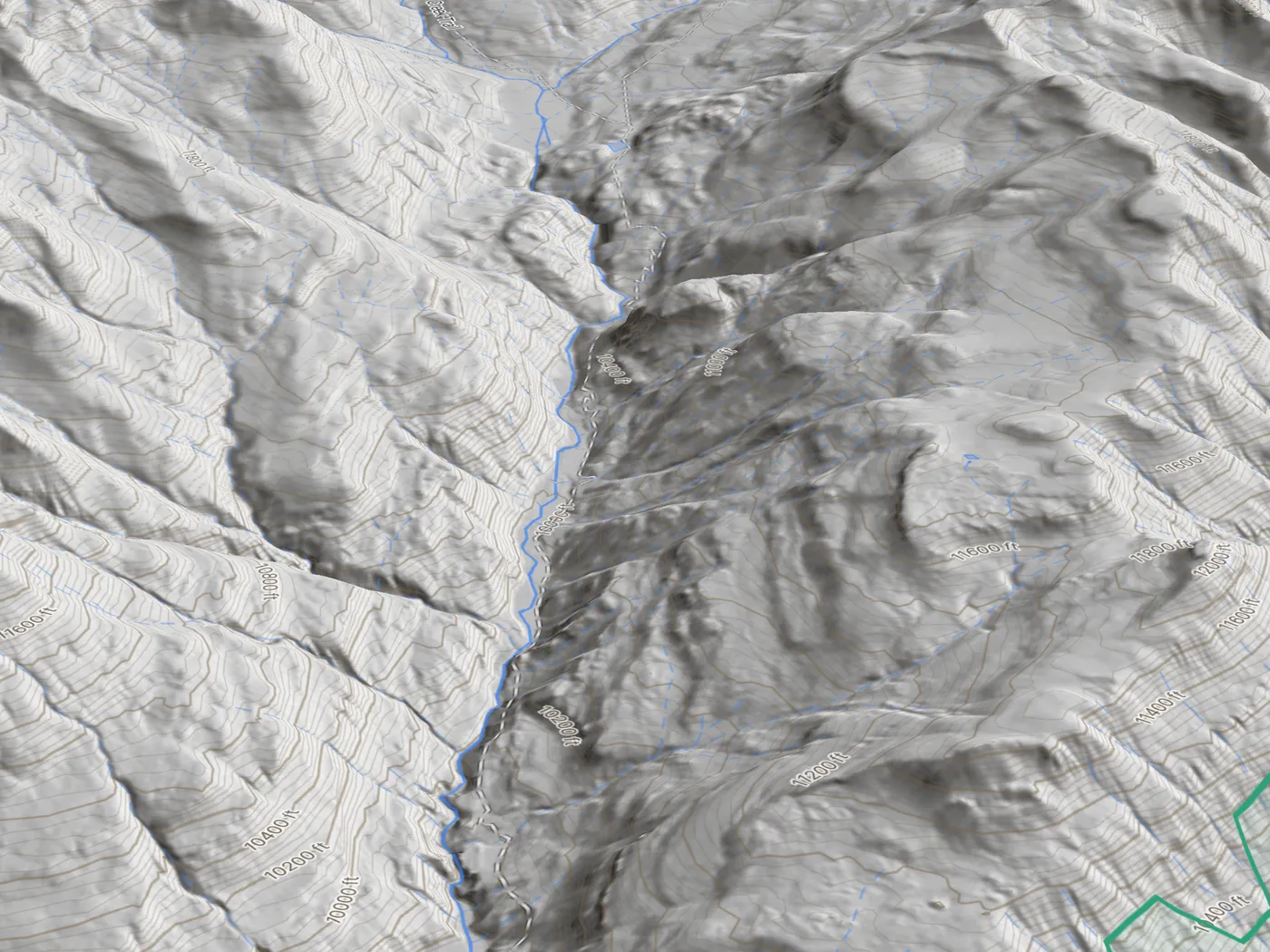 The LiDAR basemap over a timbered drainage in Unit 76.