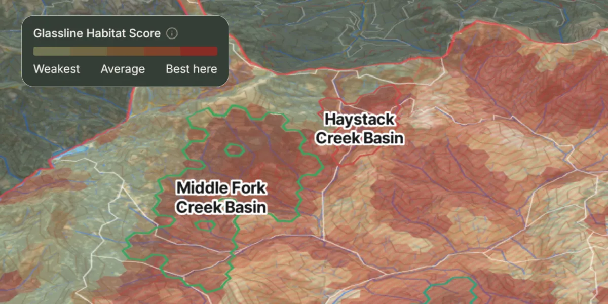Habitat score drawn across named creek basins.